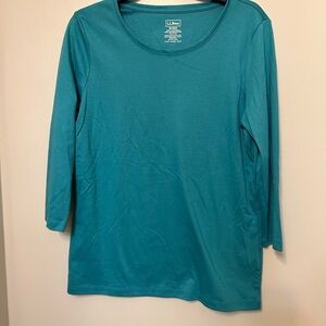 L.L.BEAN Womens Top 3/4 Sleeve Medium Blue Cotton Casual Comfort